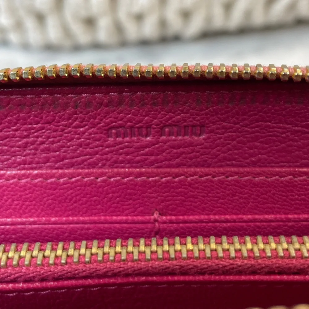 Miu Miu Rose Pink Leather Zip-Around Wallet with Bow